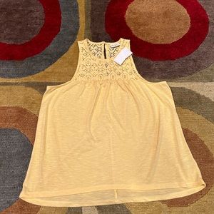 NWT Others Follow Yellow Burnout High Neck Lace Swing Loose Tank Top Size Small